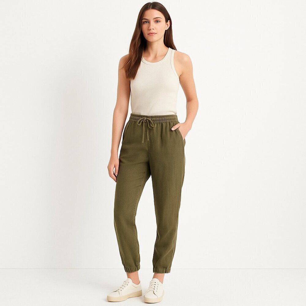 J. Crew Linen Lyocell Jogger Pants Olive Green Elastic Waist Size 6